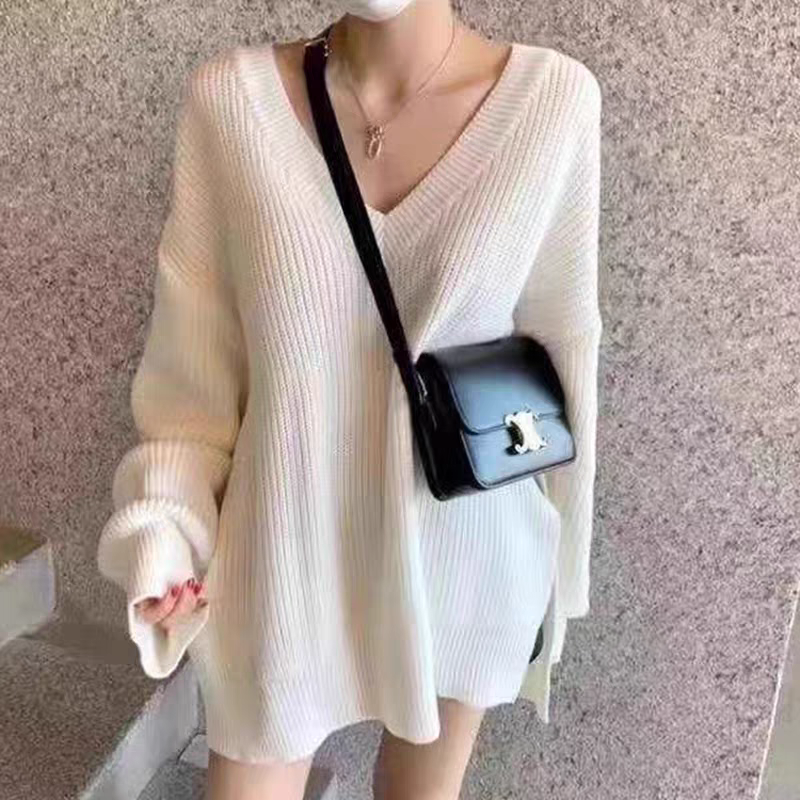 慵懶V領針織毛衣上衣-細節圖4