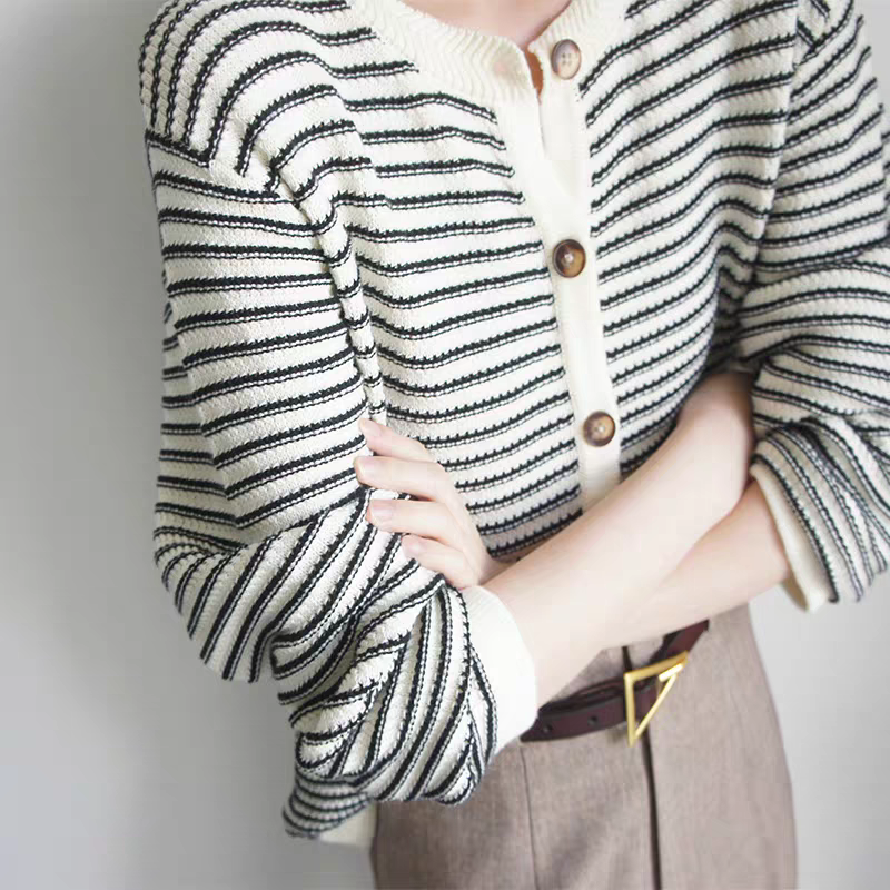 黑白條紋針織開衫外套-細節圖2