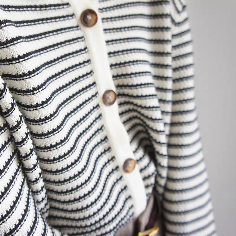 黑白條紋針織開衫外套-細節圖5