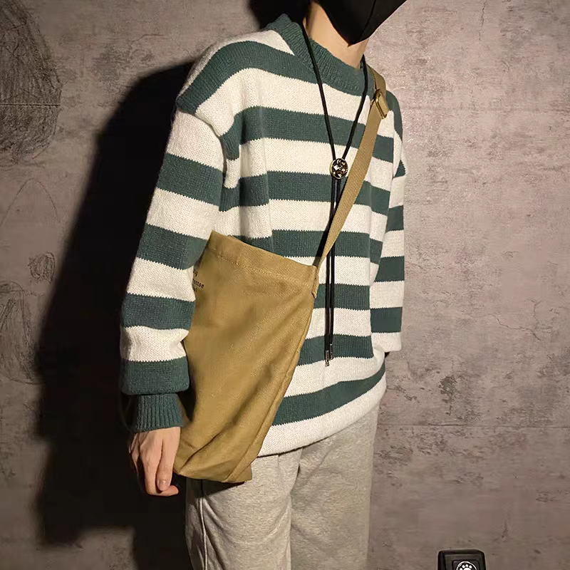 日系休閒寬鬆條紋拼色毛衣-細節圖5