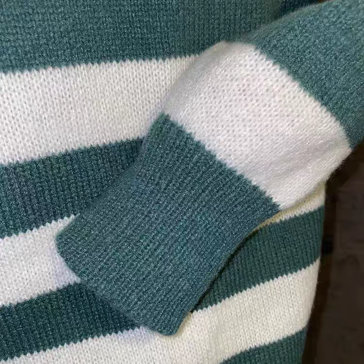 日系休閒寬鬆條紋拼色毛衣-細節圖8