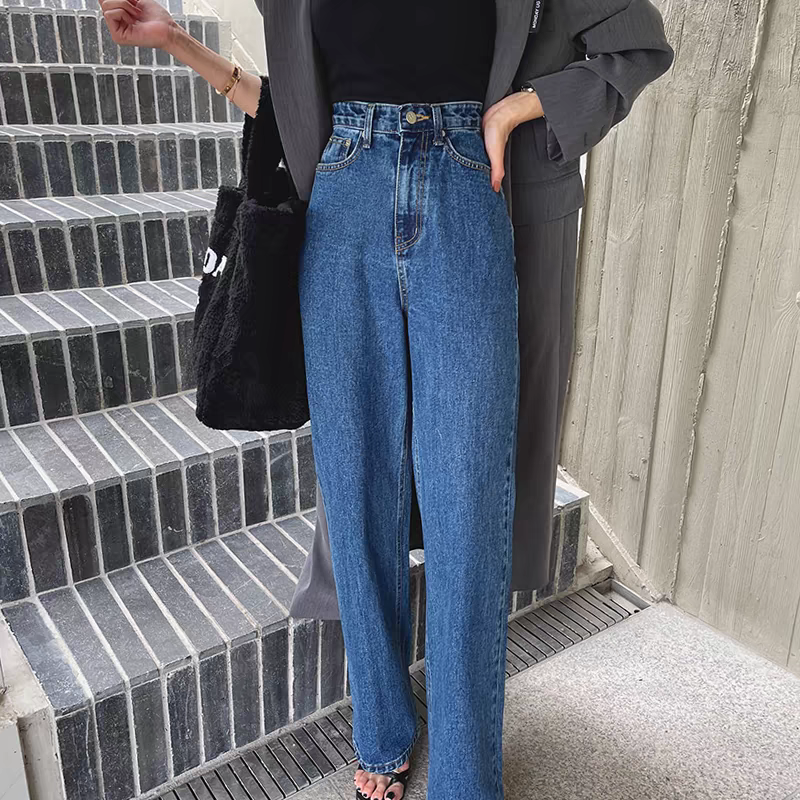 韓系復古顯瘦高腰牛仔長褲-細節圖3