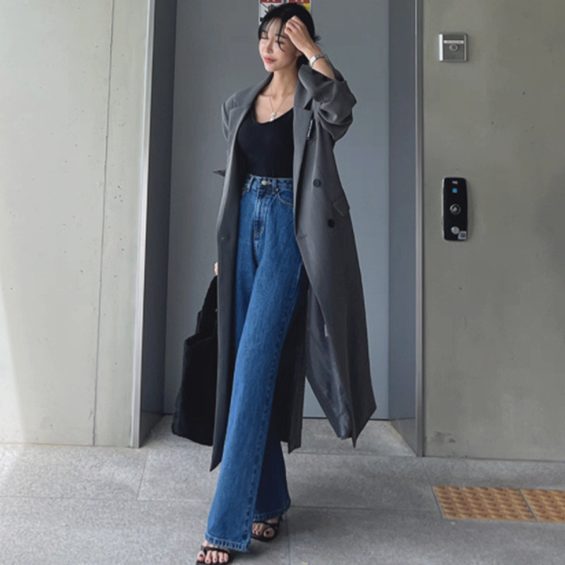 韓系復古顯瘦高腰牛仔長褲-細節圖4