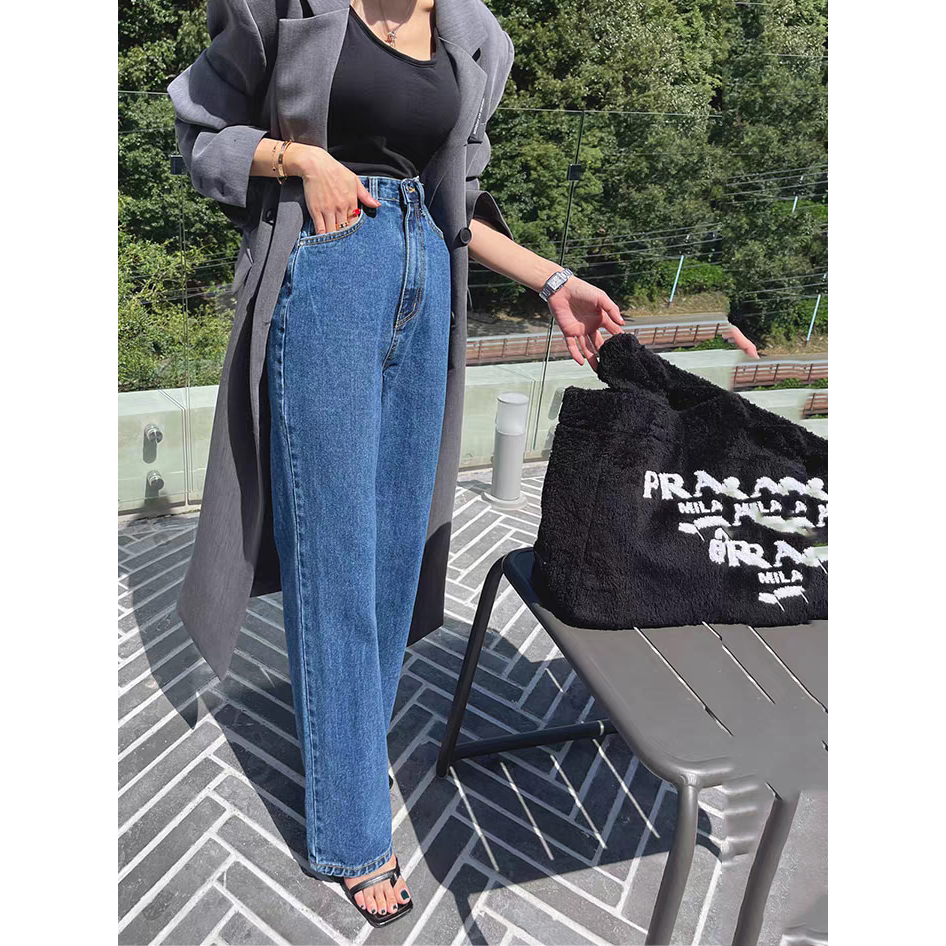 韓系復古顯瘦高腰牛仔長褲-細節圖5