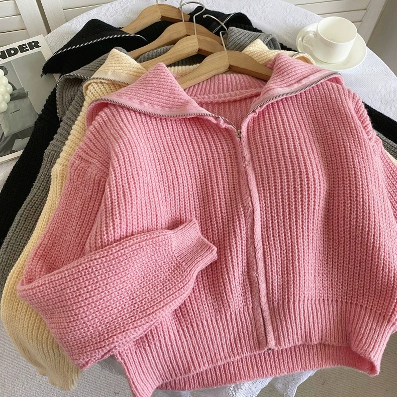 質感時尚針織翻領拉鍊外套+抽繩短褲兩件組套裝-細節圖3