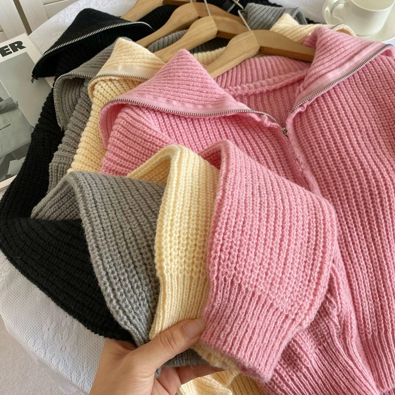 質感時尚針織翻領拉鍊外套+抽繩短褲兩件組套裝-細節圖6