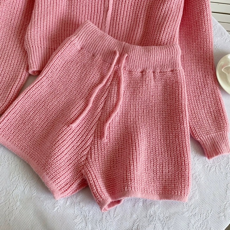 質感時尚針織翻領拉鍊外套+抽繩短褲兩件組套裝-細節圖7