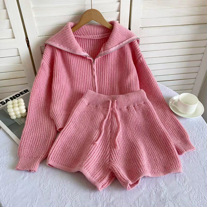 質感時尚針織翻領拉鍊外套+抽繩短褲兩件組套裝-規格圖8