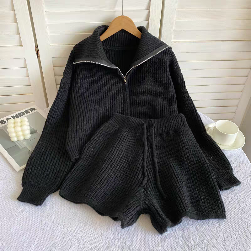 質感時尚針織翻領拉鍊外套+抽繩短褲兩件組套裝-規格圖8