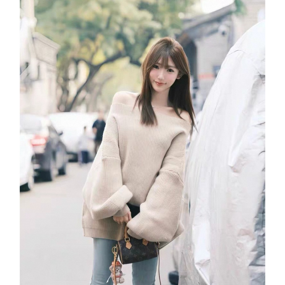 秋冬款斜肩針織毛衣-細節圖4