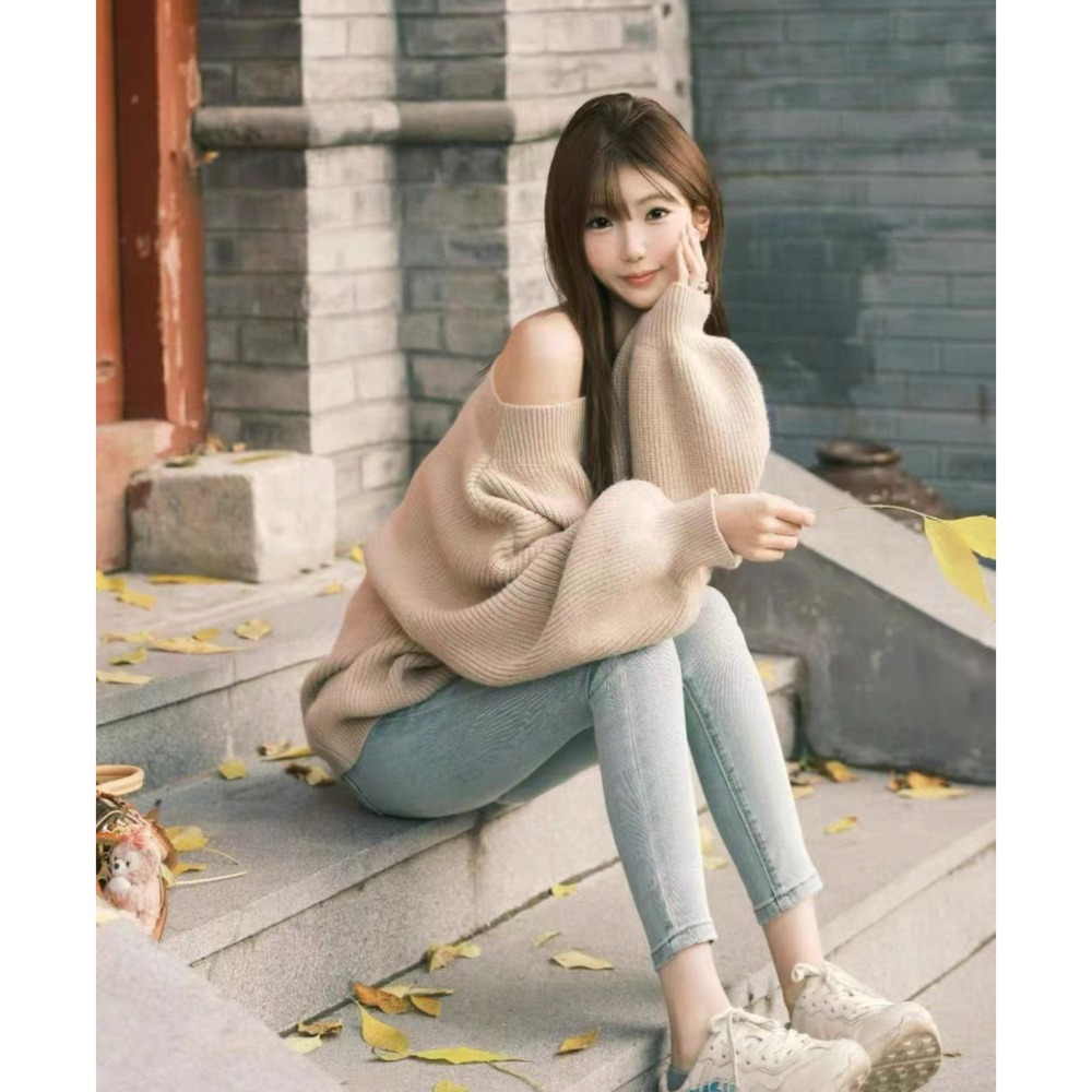 秋冬款斜肩針織毛衣-細節圖5