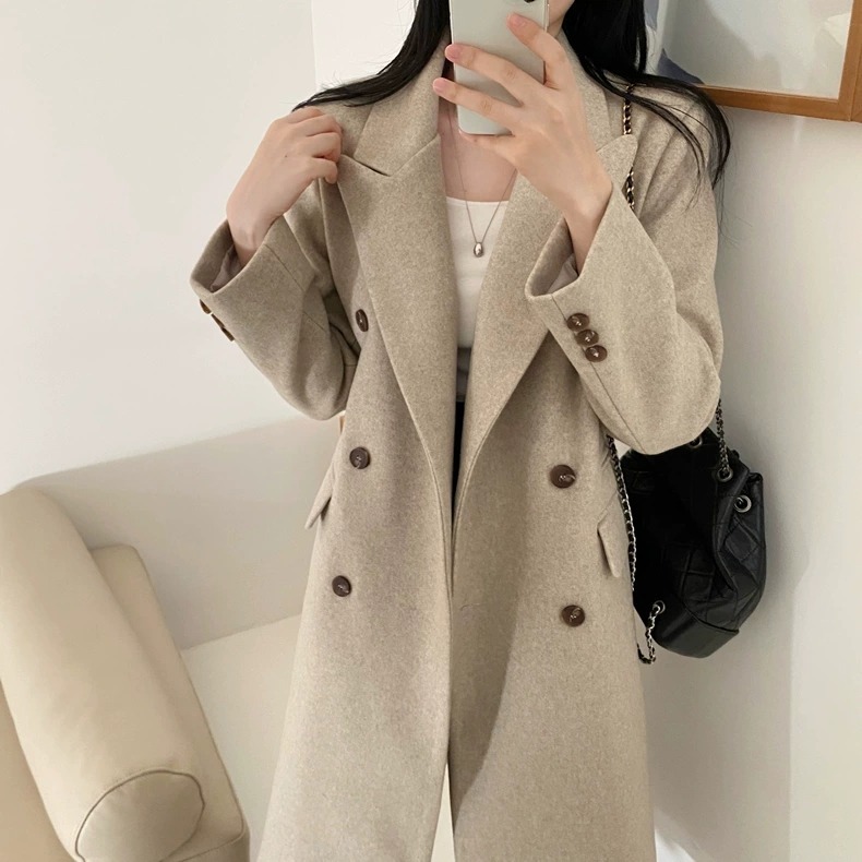 秋冬法式質感雙排扣毛呢大衣-細節圖2