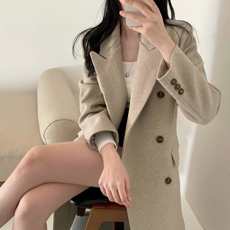 秋冬法式質感雙排扣毛呢大衣-細節圖3