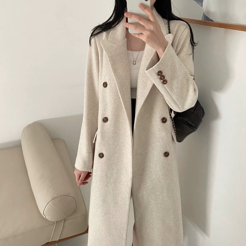 秋冬法式質感雙排扣毛呢大衣-細節圖4