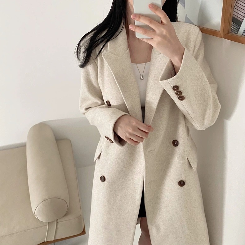 秋冬法式質感雙排扣毛呢大衣-細節圖5