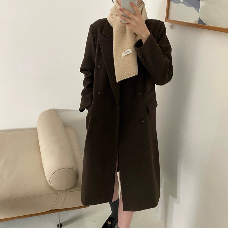 秋冬法式質感雙排扣毛呢大衣-細節圖7