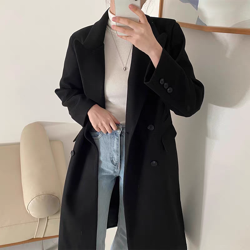 秋冬法式質感雙排扣毛呢大衣-細節圖8