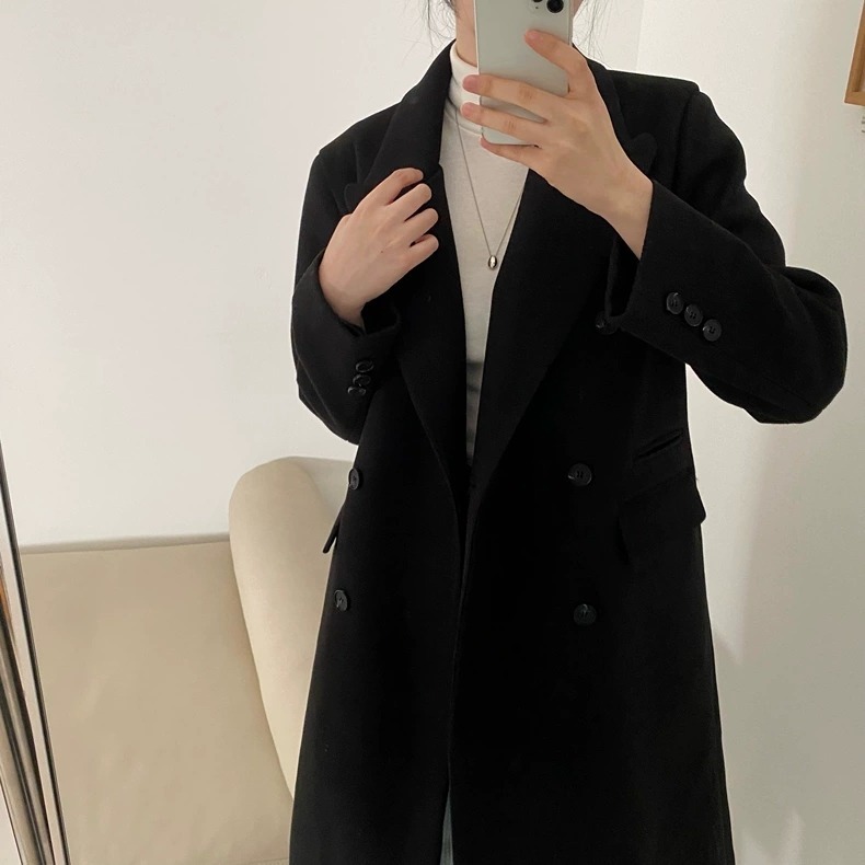 秋冬法式質感雙排扣毛呢大衣-細節圖9
