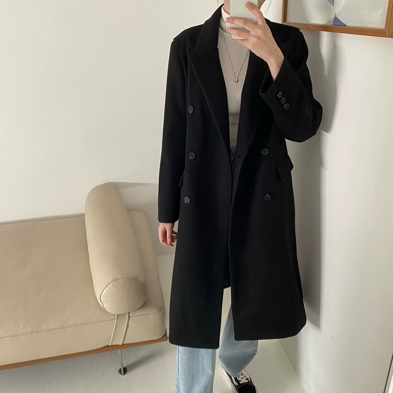秋冬法式質感雙排扣毛呢大衣-規格圖11