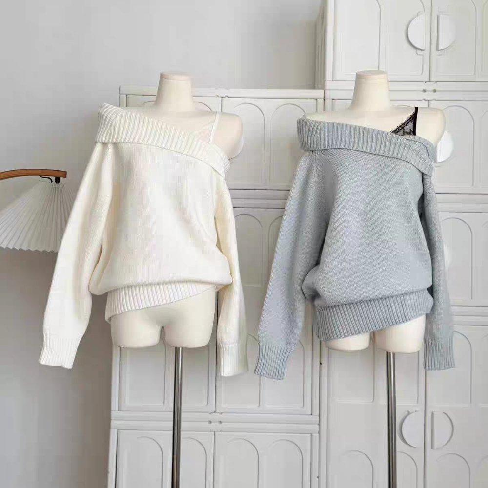 一字肩假兩件針織上衣-細節圖2