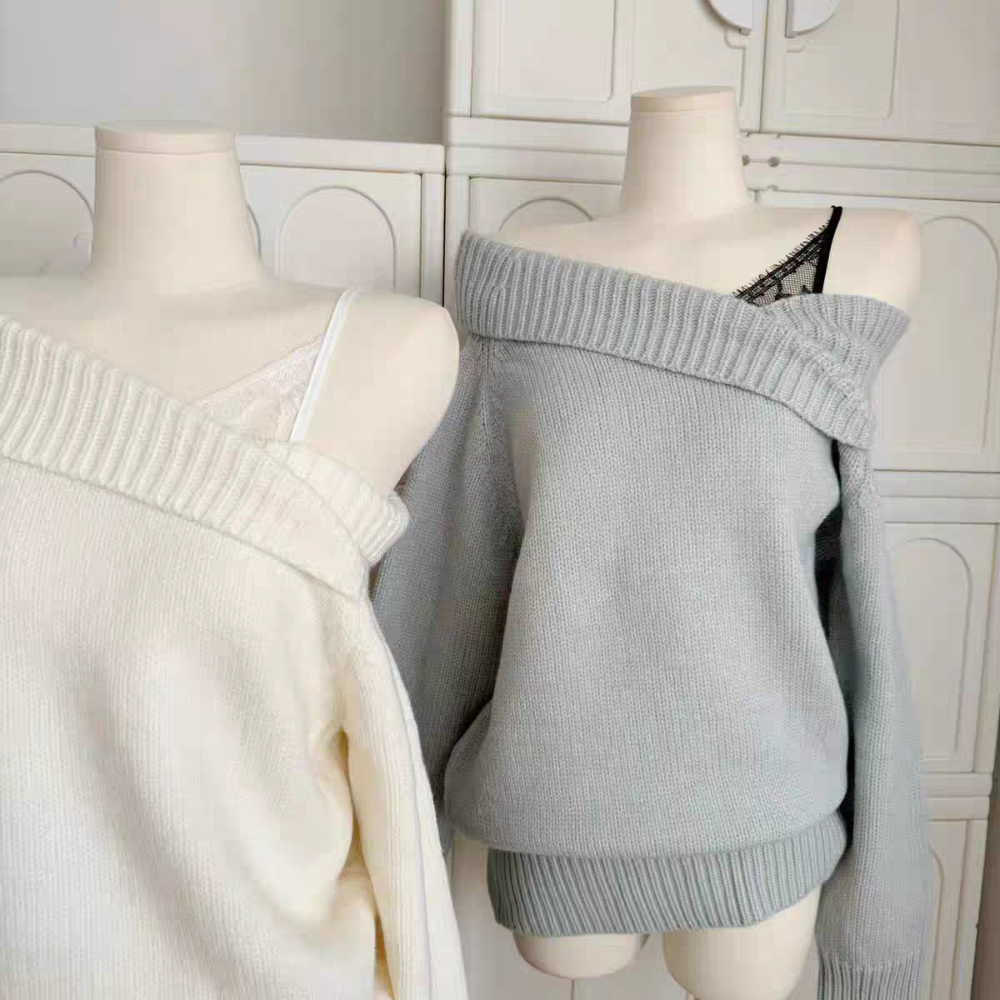 一字肩假兩件針織上衣-細節圖3