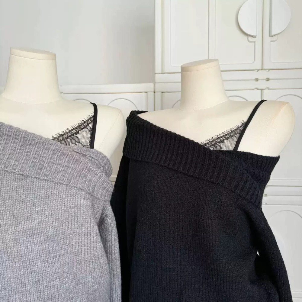 一字肩假兩件針織上衣-細節圖4