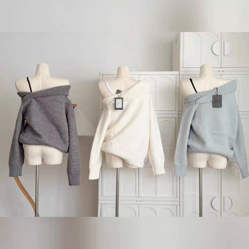 一字肩假兩件針織上衣-細節圖8