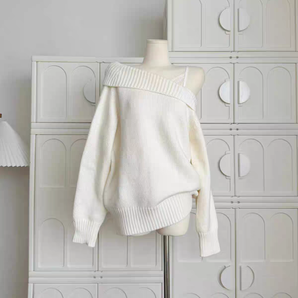 一字肩假兩件針織上衣-規格圖8