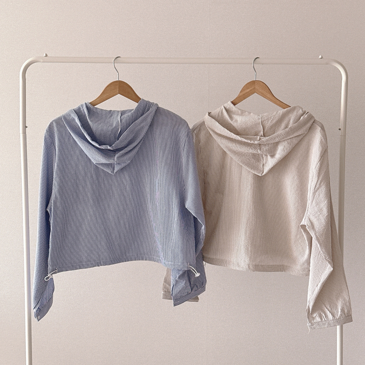 韓版溫柔淡調條紋寬鬆連帽襯衫外套-細節圖11