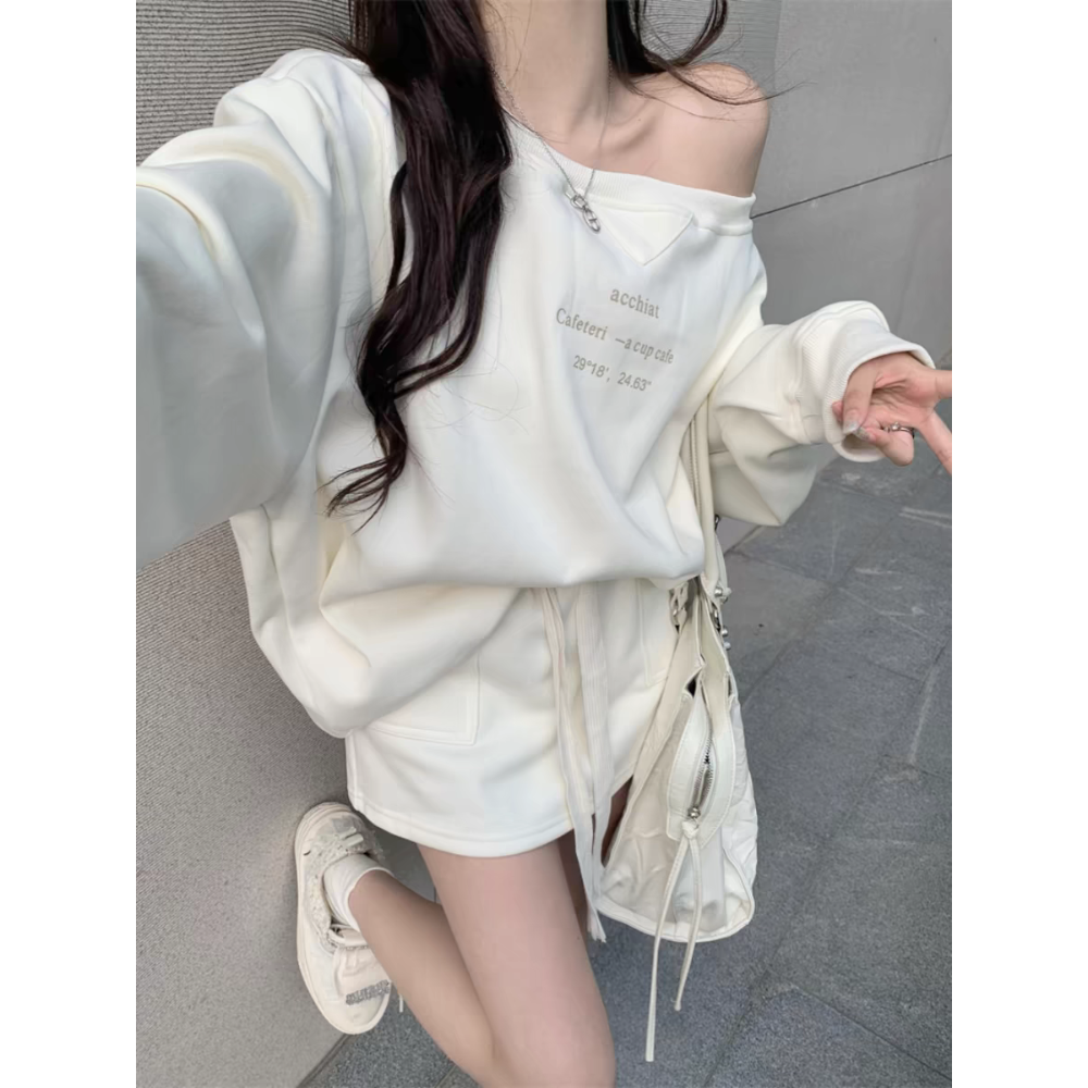 韓版慵懶風斜肩運動休閒短袖+半身裙兩件套-細節圖2