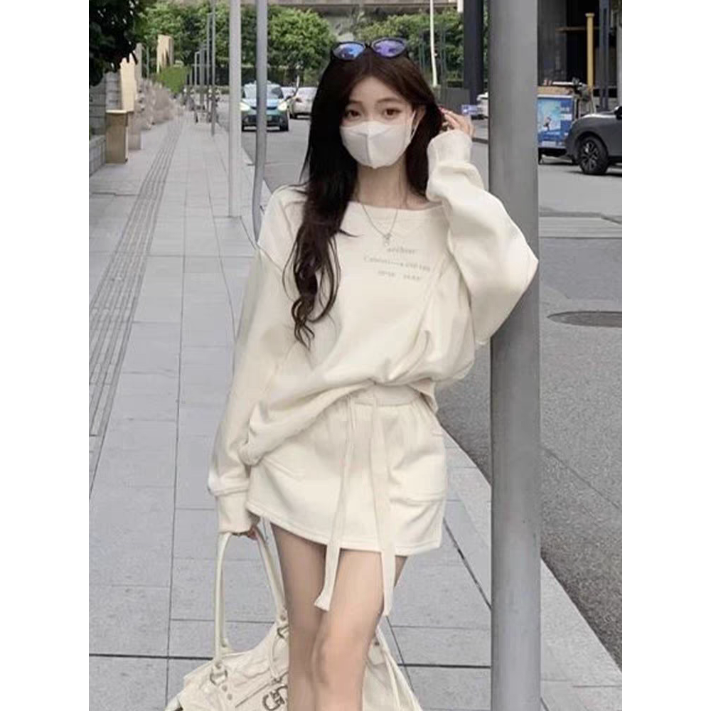 韓版慵懶風斜肩運動休閒短袖+半身裙兩件套-細節圖6