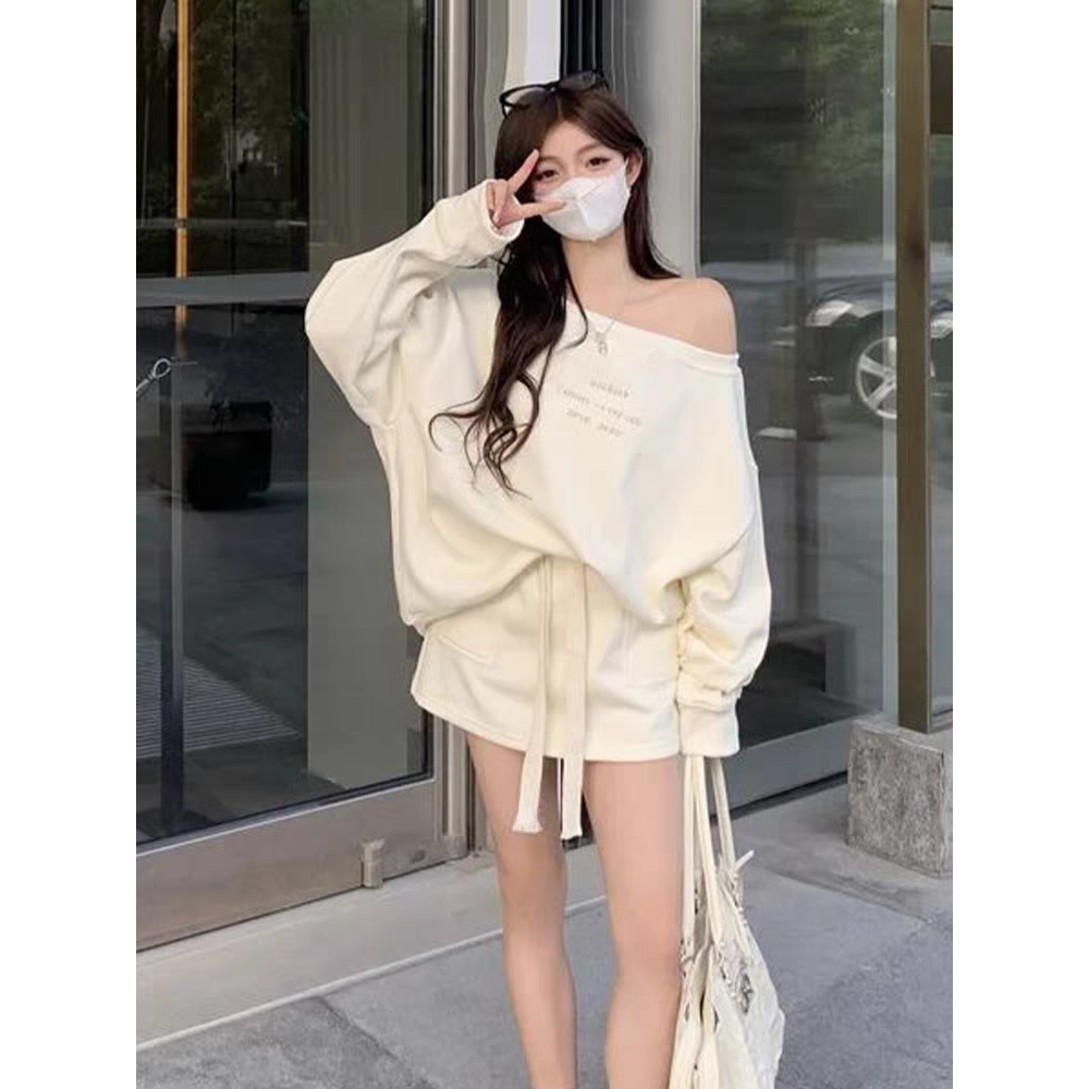 韓版慵懶風斜肩運動休閒短袖+半身裙兩件套-細節圖7