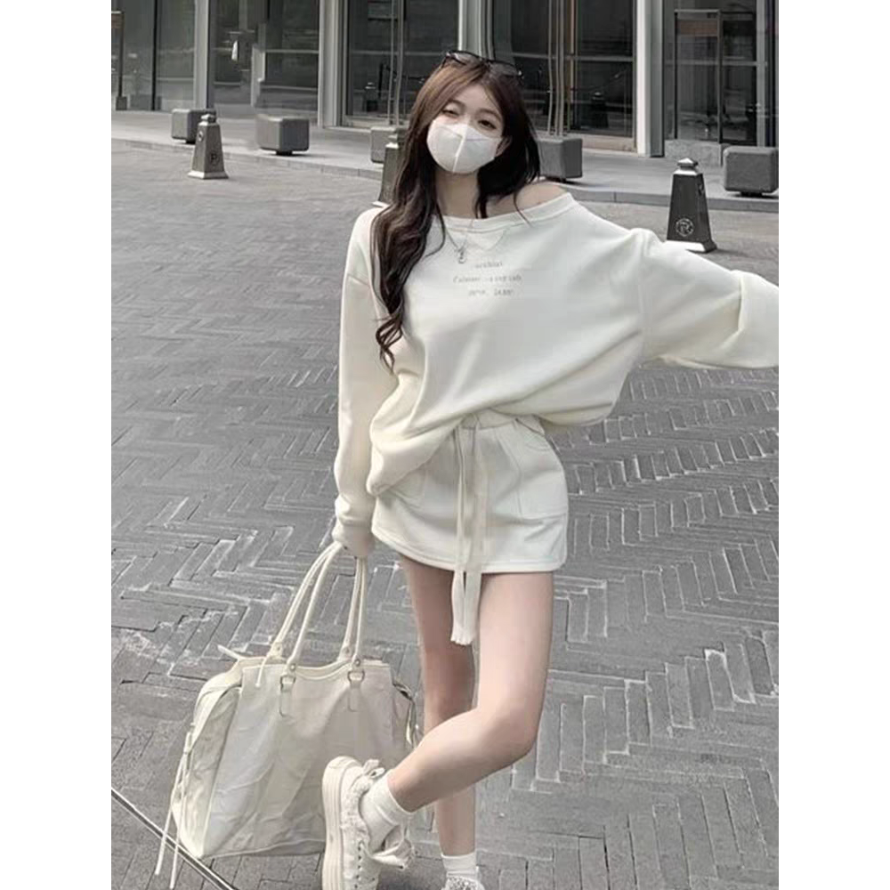 韓版慵懶風斜肩運動休閒短袖+半身裙兩件套-細節圖8