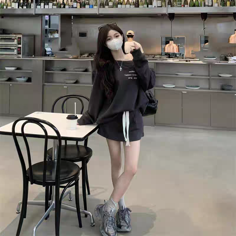 韓版慵懶風斜肩運動休閒短袖+半身裙兩件套-細節圖9