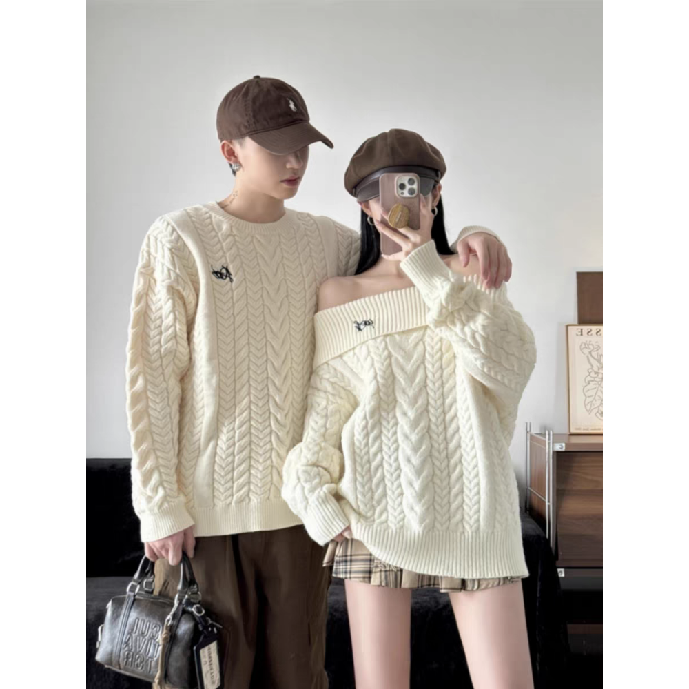 韓版慵懶風情侶針織毛衣-細節圖2