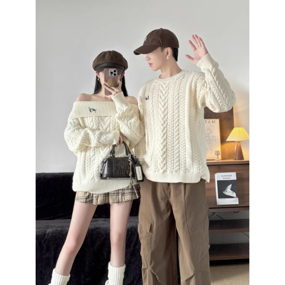 韓版慵懶風情侶針織毛衣-細節圖3