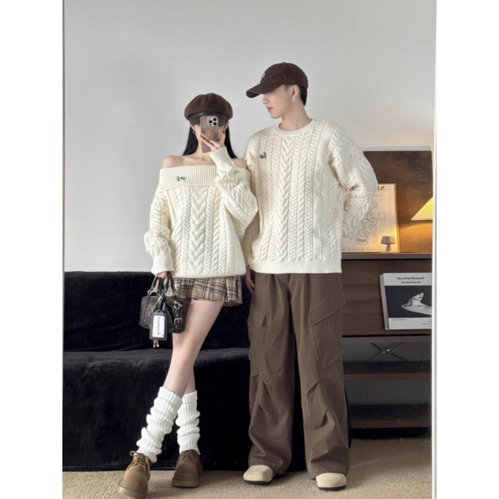 韓版慵懶風情侶針織毛衣-細節圖4