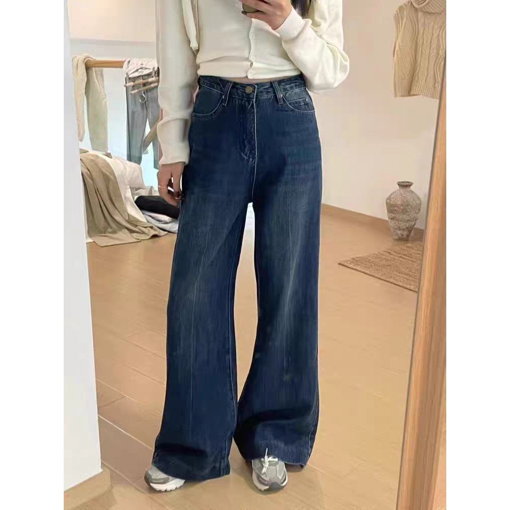 韓版高腰闊腿牛仔長褲-細節圖2