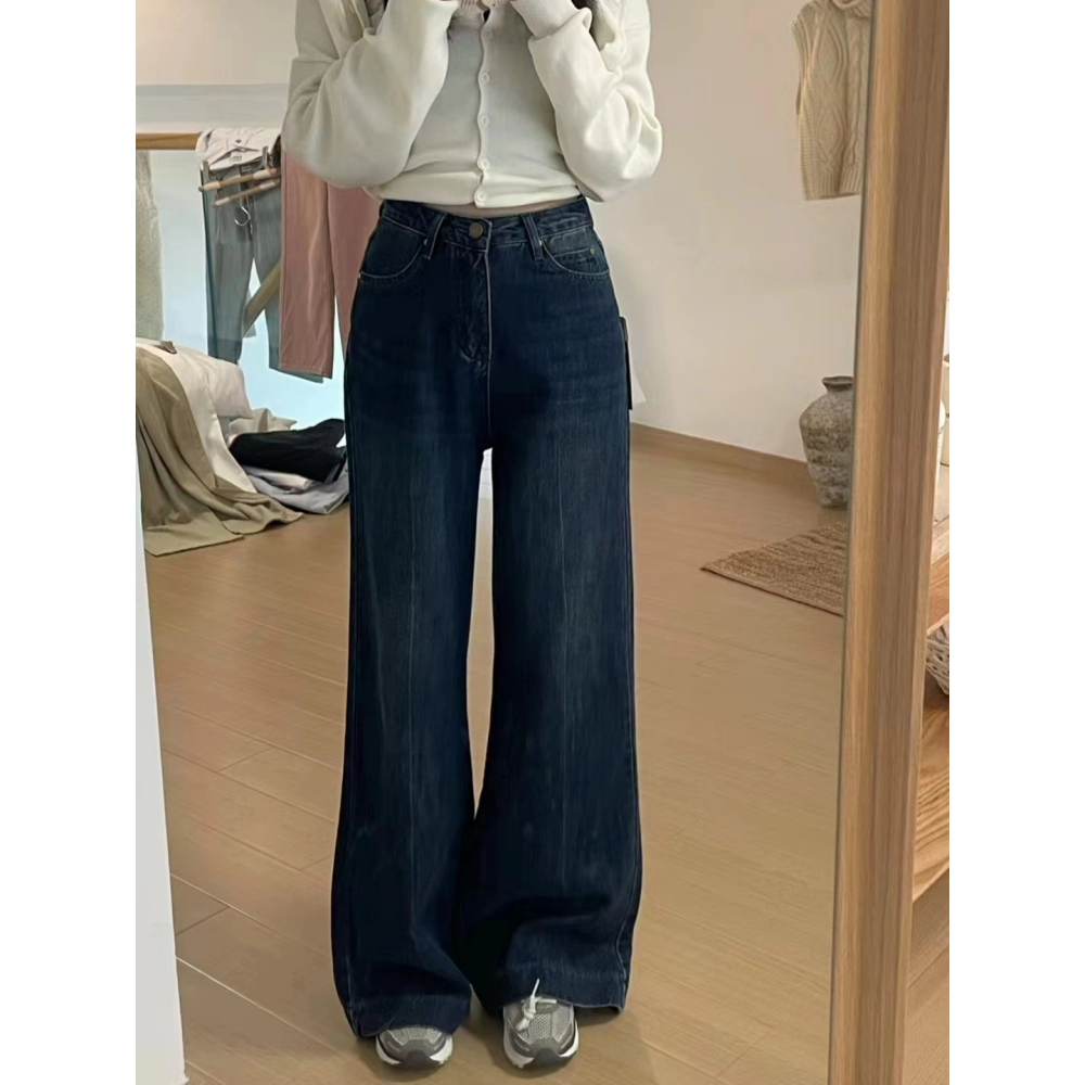 韓版高腰闊腿牛仔長褲-細節圖4