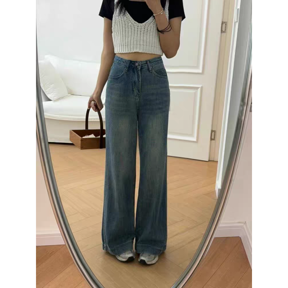 韓版高腰闊腿牛仔長褲-細節圖5