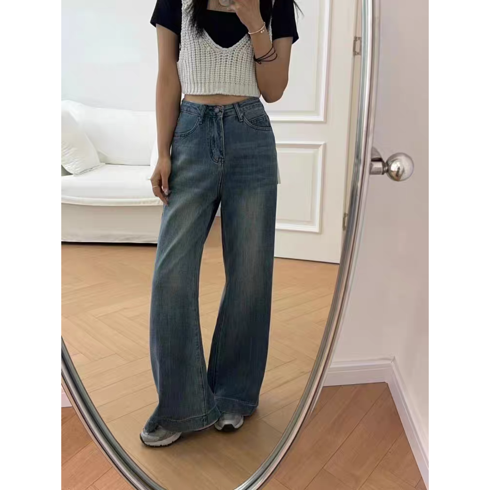 韓版高腰闊腿牛仔長褲-細節圖6