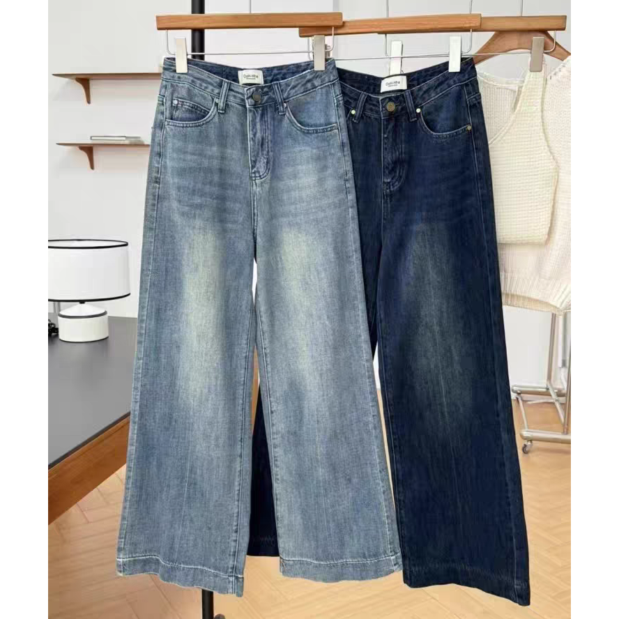 韓版高腰闊腿牛仔長褲-細節圖7