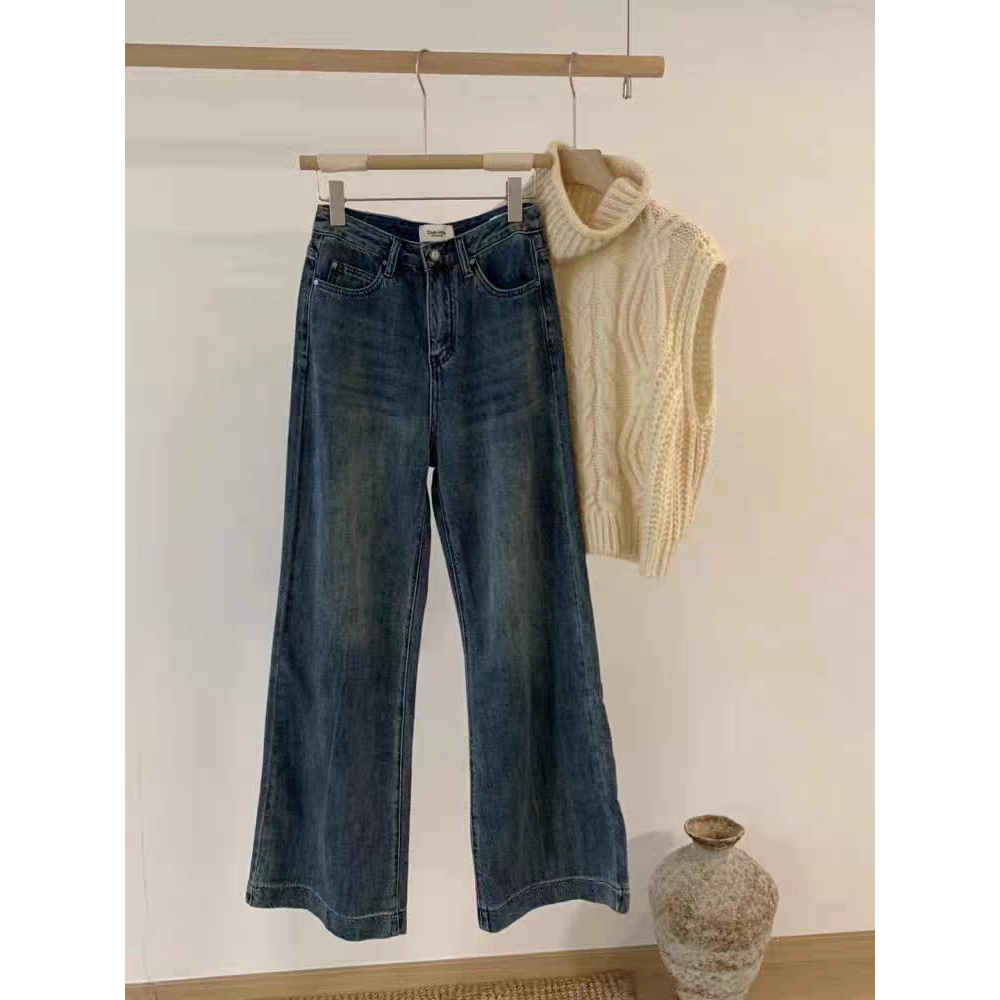 韓版高腰闊腿牛仔長褲-細節圖8