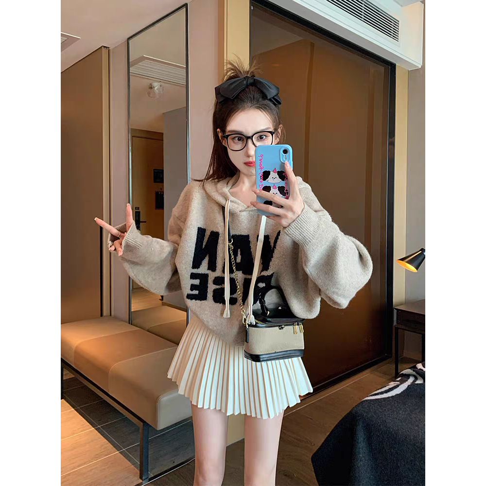 韓妞保暖百搭字母連帽毛衣-細節圖4