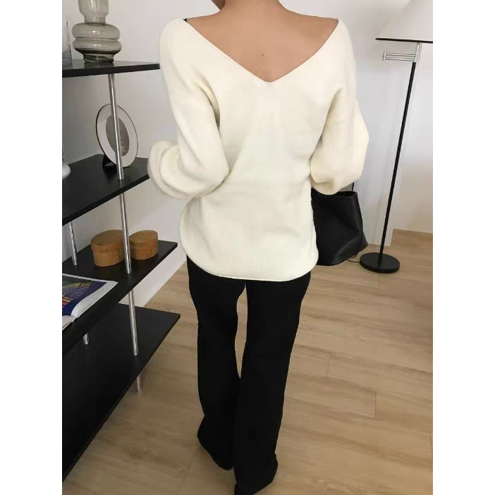 韓國奶白V領修身針織外套-細節圖6