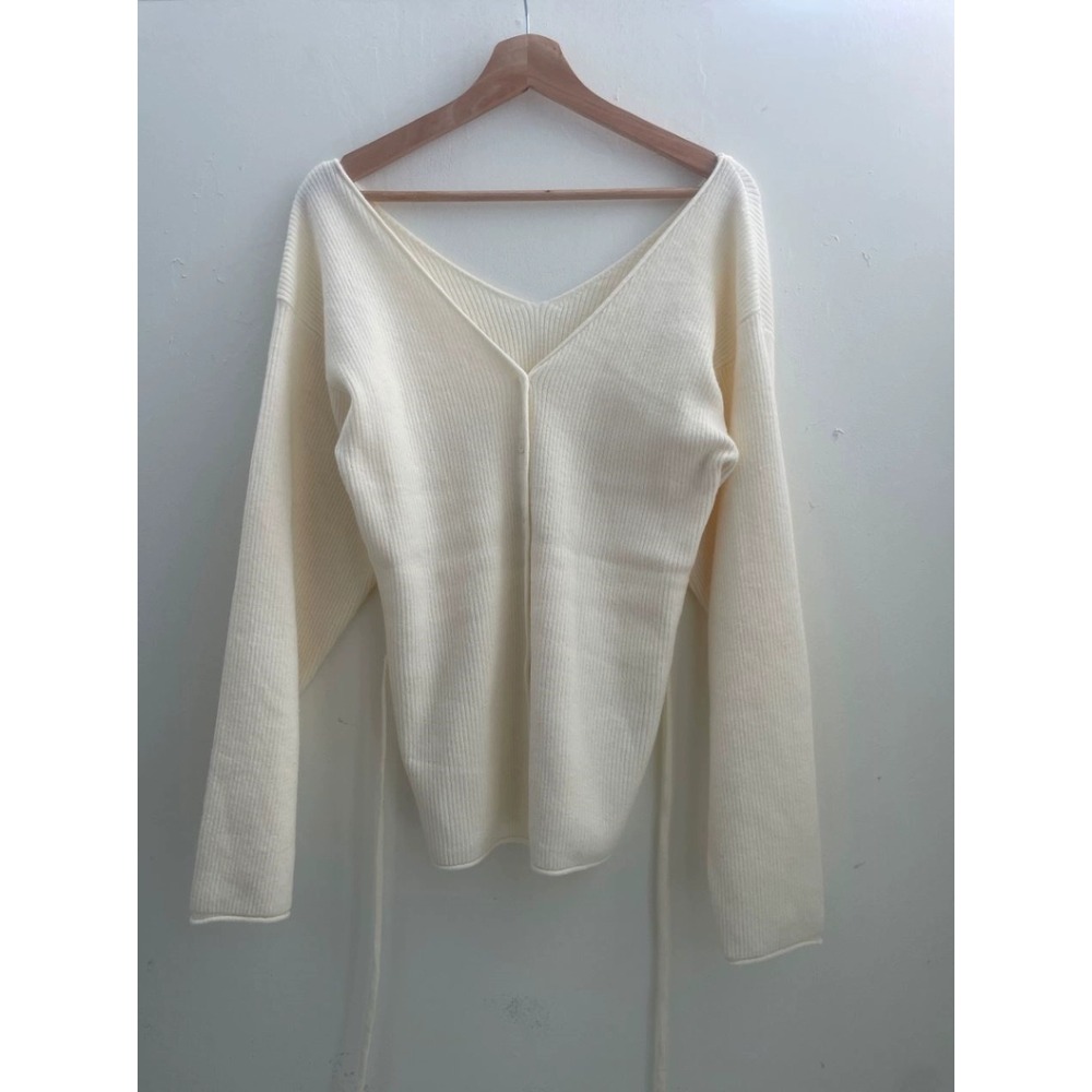 韓國奶白V領修身針織外套-細節圖7