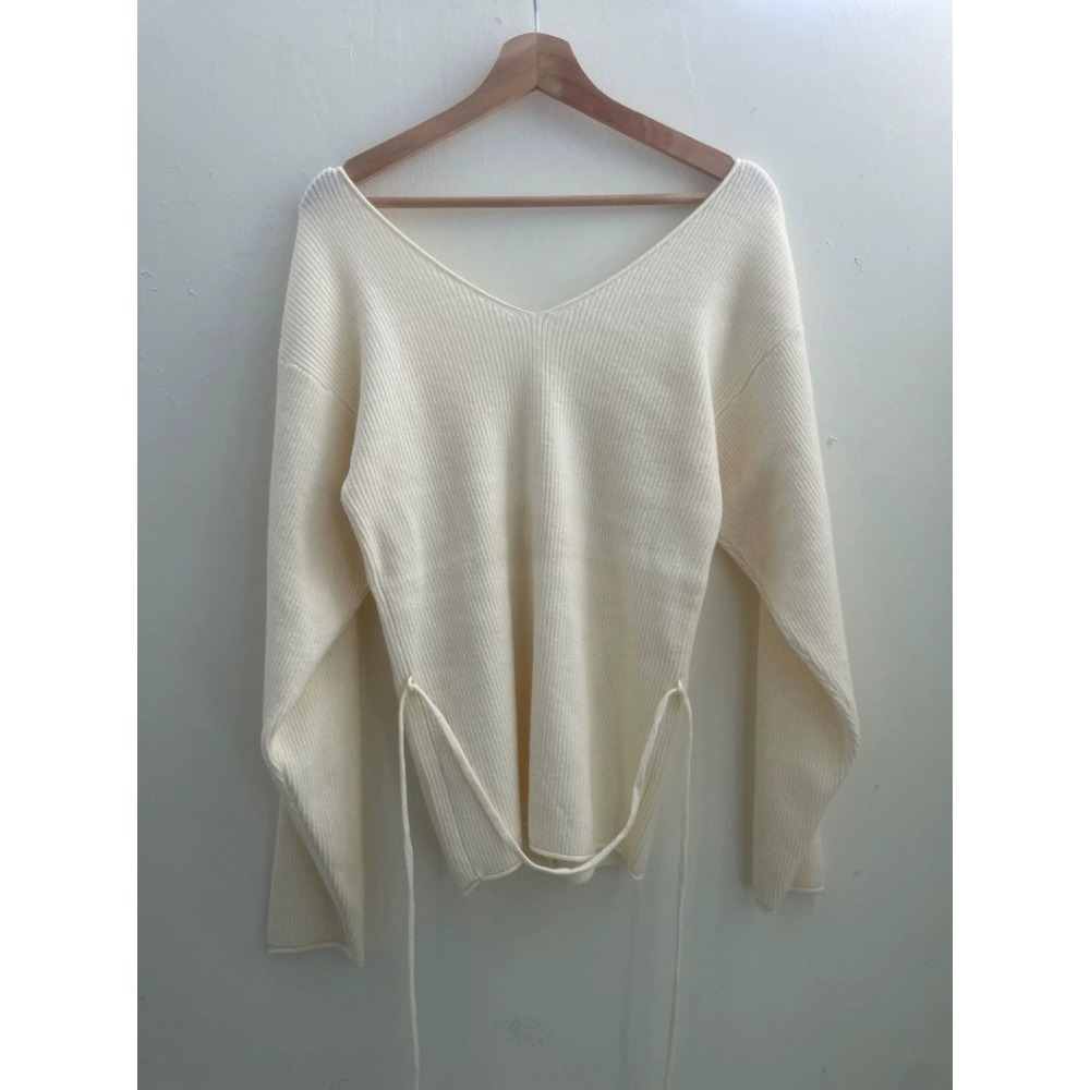 韓國奶白V領修身針織外套-細節圖9