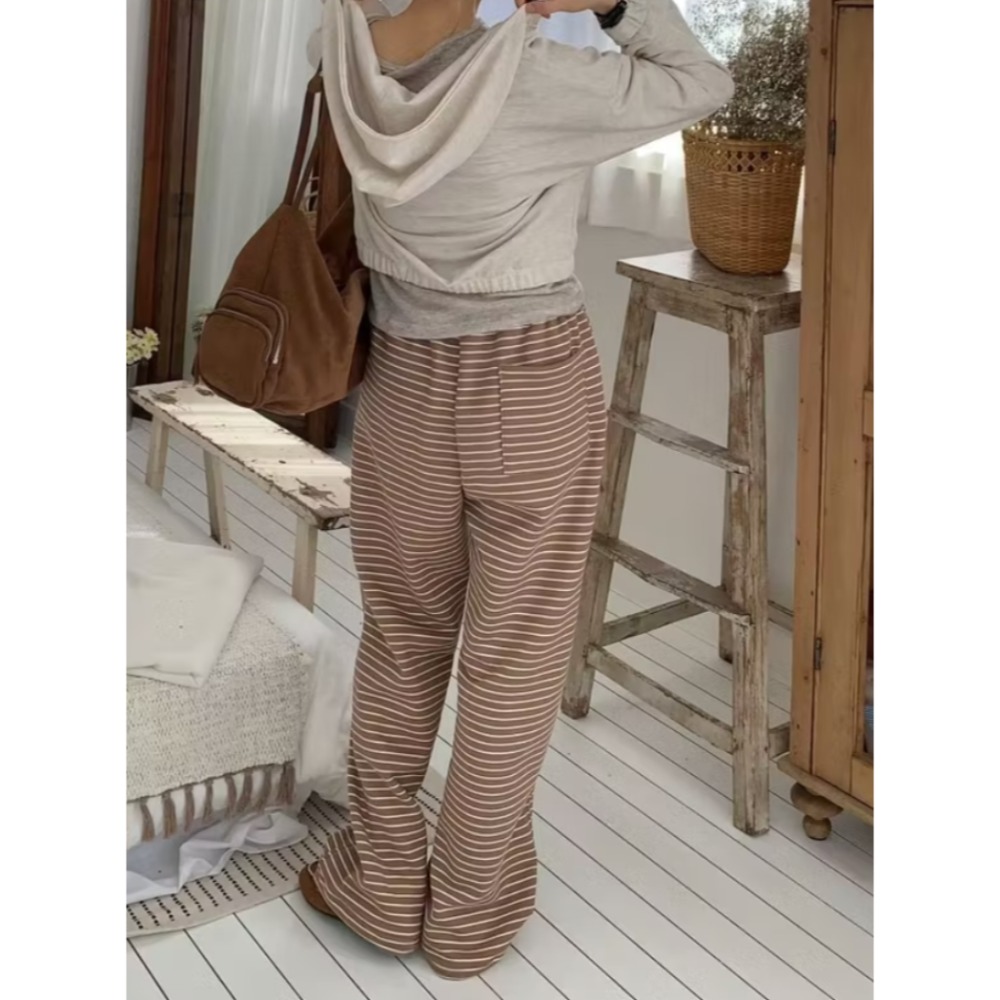 正韓條紋抽繩棉質休閒褲-細節圖7