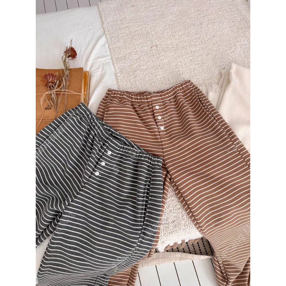 正韓條紋抽繩棉質休閒褲-細節圖8