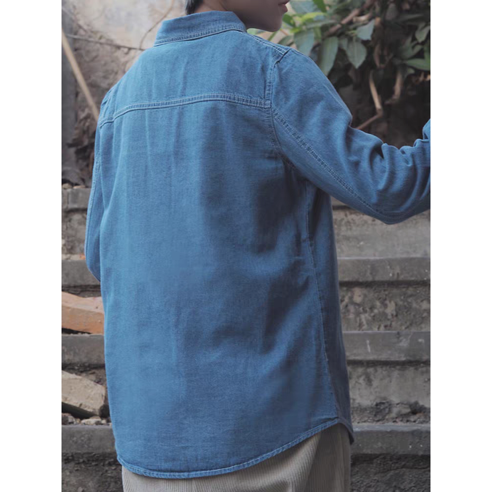中長款復古港風牛仔長袖襯衫-細節圖4